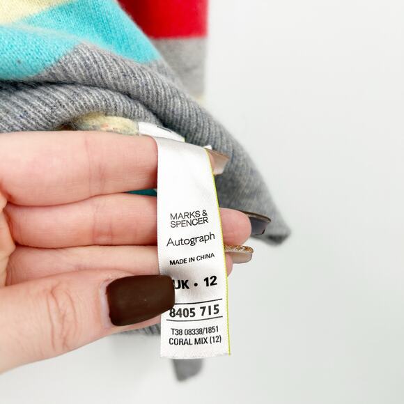 Mark & Spencer Autograph Womens Fall Striped Knit 100% Cashmere Sweater Size 8 - Picture 3 of 6